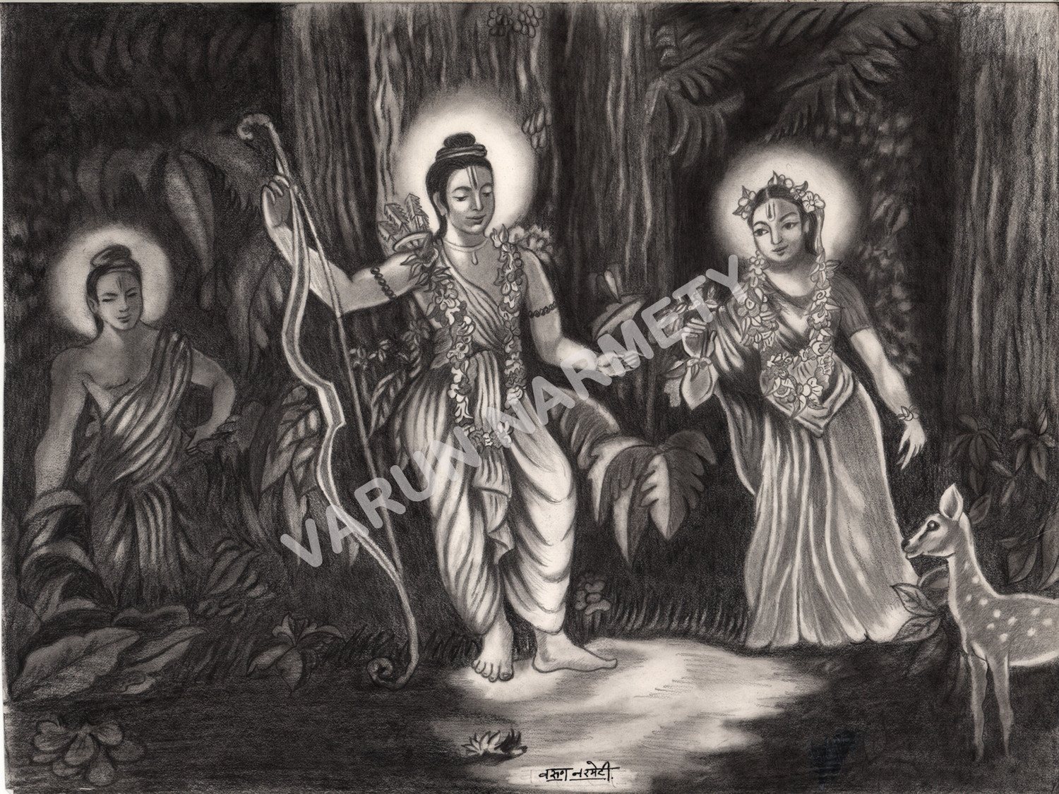 sketch of ram sita and his brother 6784107 Stock Photo at Vecteezy
